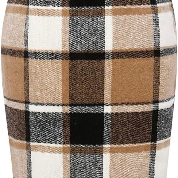 Midi Plaid Skirts for Women Fall Winter Knee Length Pencil Wool Skirt with Slit - Picture 1 of 6